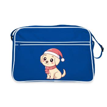 Baby Dog Niedliches Weihnachten im Weihnachtsmann - Retro Tasche - Blau/Weiß - Vorne