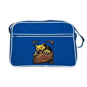 Ferocious Cat Scratch Attack Illustration - Retro Bag - blue/white - Front