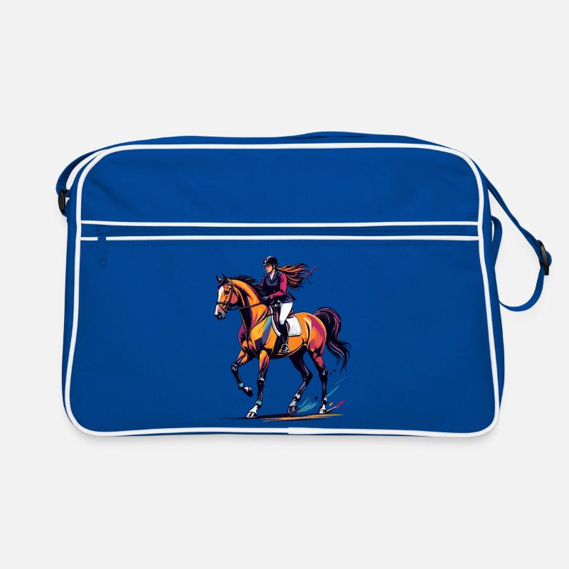 Farbexplosion Reitsport Springendes Pferd Reiterin Retro Tasche