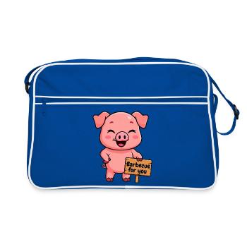 Un cochon amical vous invite à un barbecue - Sac Retro - bleu/blanc - Devant