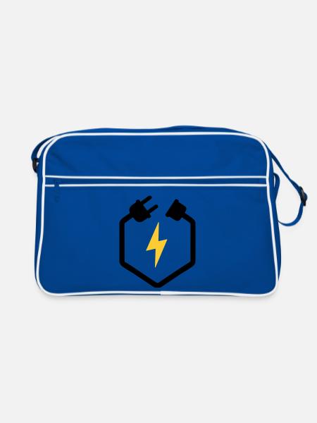 Elektriker Stecker Energie Blitz Logo - Retro Tasche - Blau/Weiß - Vorne