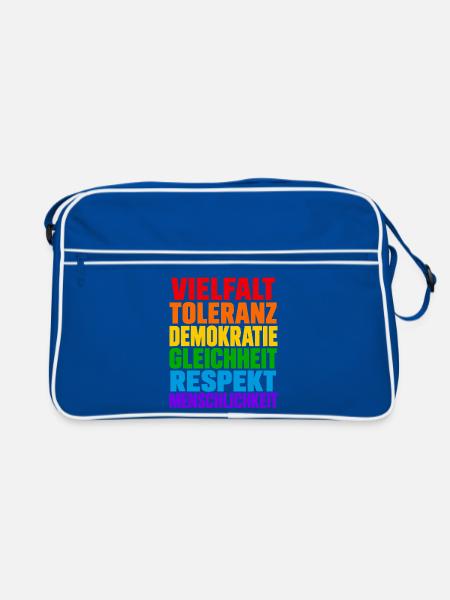 Vielfalt Toleranz Demokratie – Regenbogen Spruch - Retro Tasche - Blau/Weiß