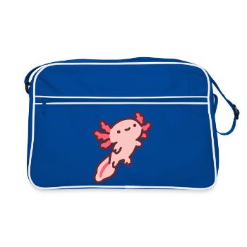 Niedlicher pinker Axolotl - Retro Tasche - Blau/Weiß - Vorne