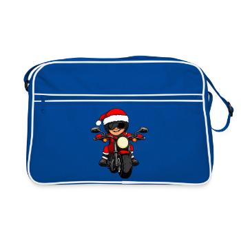 Motorradfahrer Weihnachten - Retro Tasche - Blau/Weiß - Vorne