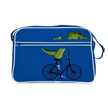 sportlicher Drache - Retro Tasche - Blau/Weiß - Vorne