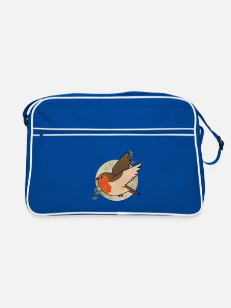 Aquarell Robin auf Kreis - Retro Tasche - Blau/Weiß