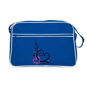 Deux coeurs avec des fleurs - Sac Retro - bleu/blanc - Devant
