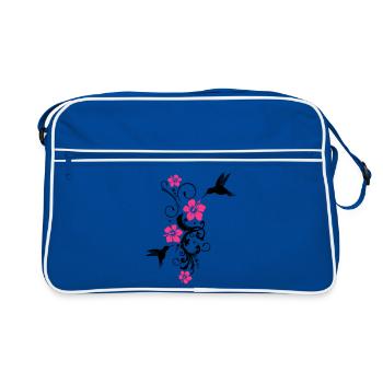 Colibri avec des fleurs d'hibiscus - Sac Retro - bleu/blanc - Devant