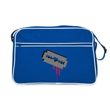 Razor blade with heart and blood - Retro Bag - blue/white - Front