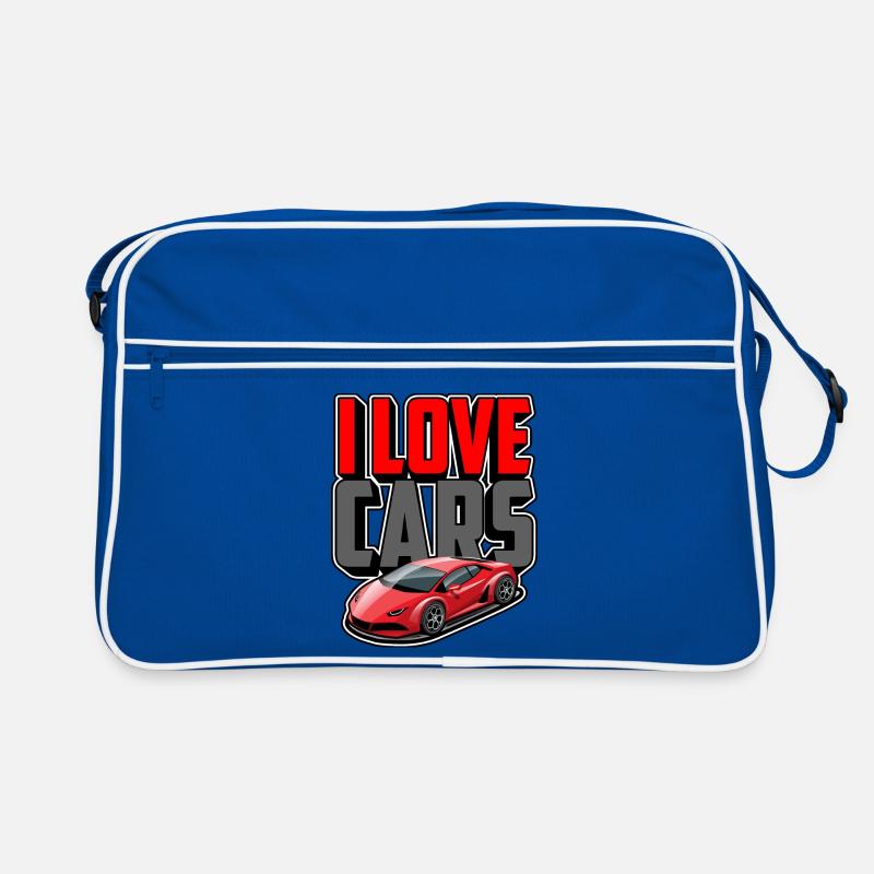 Ich liebe Autos - Retro Tasche - Blau/Weiß