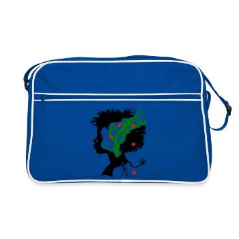 Abstrakter Baum mit Blüten - Retro Tasche - Blau/Weiß - Vorne