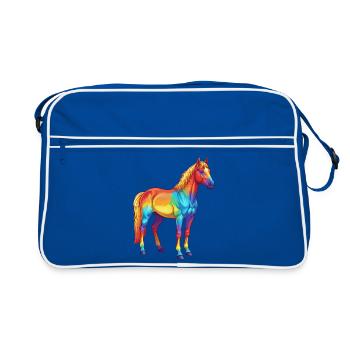 Buntes Pferderegenbogen-Pop-Art-Aquarell - Retro Tasche - Blau/Weiß - Vorne