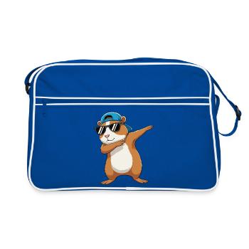 Cool Dabbing Meerschweinchen-Sonnenbrillen-Cartoon-Kunst - Retro Tasche - Blau/Weiß - Vorne