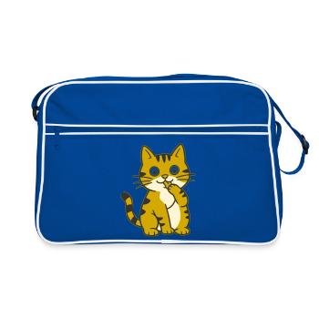 Lèche la patte, chat cartoon mignon à patte - Sac Retro - bleu/blanc - Devant