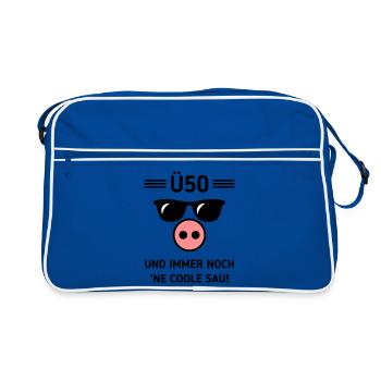 Ü50 Und Immer Noch ’Ne Coole Sau! Cool Geburtstag - Retro Tasche - Blau/Weiß - Vorne