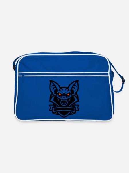 Fledermaus Maskottchen Logo - Retro Tasche - Blau/Weiß - Vorne