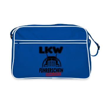 LKW  Führerschein bestanden Sprüche Lastwagen - Retro Tasche - Blau/Weiß - Vorne