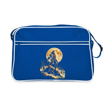 Der Wolfsmensch heult den Vollmond an - Retro Tasche - Blau/Weiß - Vorne