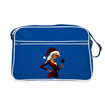 Hexen Weihnachten / Weihnachtsmann Hexe - Retro Tasche - Blau/Weiß - Vorne