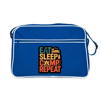 Eat Sleep Camp Repeat – Outdoor-Abenteuer-Design - Retro Tasche - Blau/Weiß - Vorne