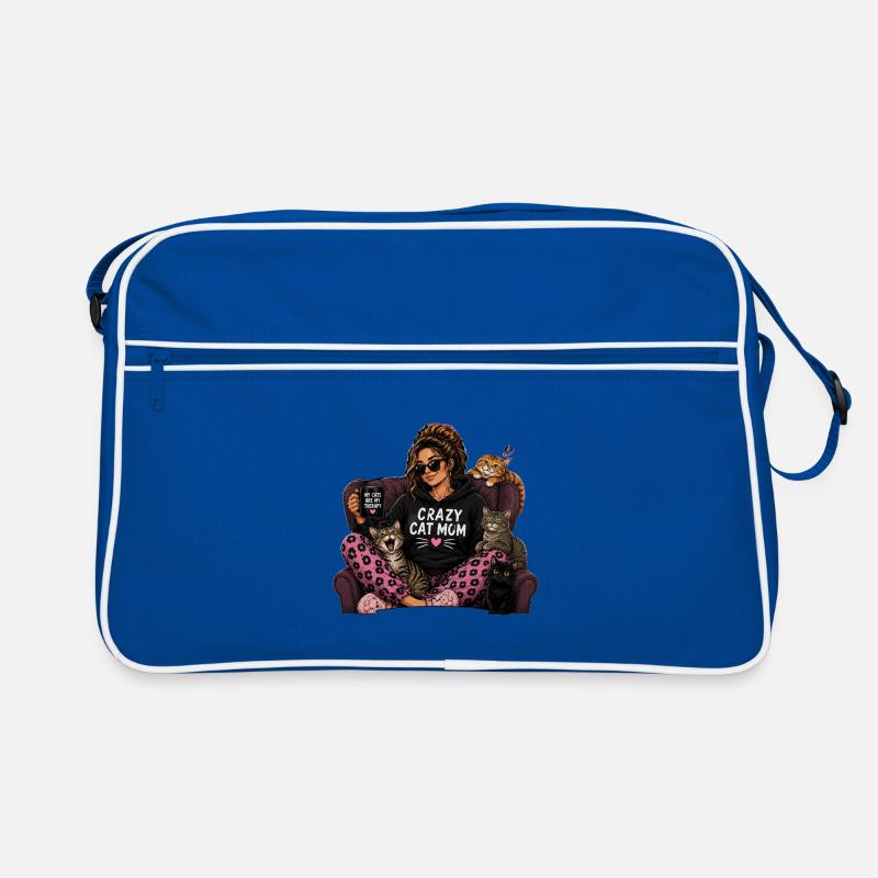 Sweat à capuche de maman de chat folle - Sac Retro - bleu/blanc