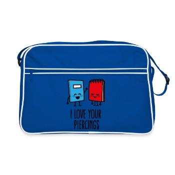 Drôles de perceurs, piercing, j’adore vos piercings - Sac Retro - bleu/blanc - Devant