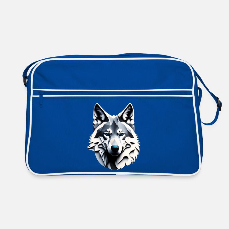 Wolf mit blauen Augen - Retro Tasche - Blau/Weiß