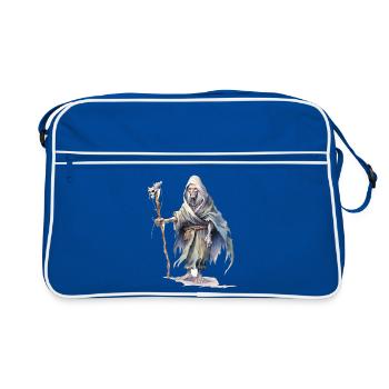 Totenbeschwörer mit Schädelstab – Dark Fantasy - Retro Tasche - Blau/Weiß - Vorne
