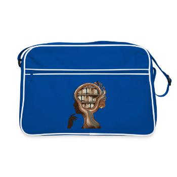 Bücher Kopf Illustration Denken Wissen - Retro Tasche - Blau/Weiß - Vorne