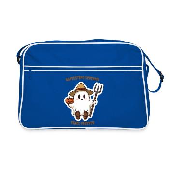 Farmer Boo – Cute Halloween Ghost Sticker with Pum - Retro Tasche - Blau/Weiß - Vorne