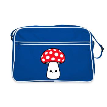 Champignon Heureux Mignon Visage Souriant Kawaii - Sac Retro - bleu/blanc - Devant