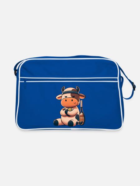 Süße Tennis Kuh Mit Schläger Und Ball - Retro Tasche - Blau/Weiß - Vorne