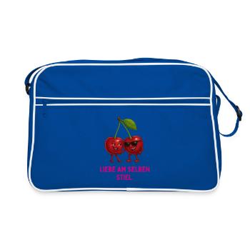Kirschenpaar am selben Stiel - Retro Tasche - Blau/Weiß - Vorne