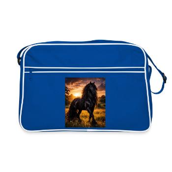 Evening Light Black Horse - Retro Bag - blue/white - Front
