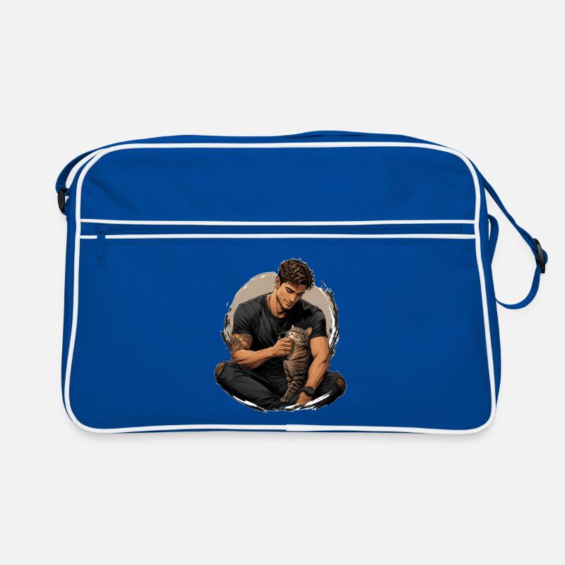 Homme avec chat : proximité silencieuse Sac Retro