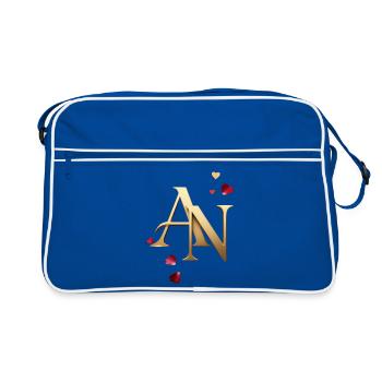 Golden AN initials with rose petals - Retro Bag - blue/white - Front