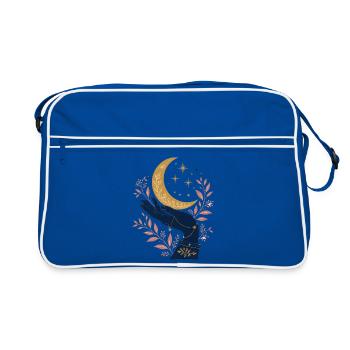 Mystical Hand with Moon – Celestial Gothic Design - Retro Bag - blue/white - Front