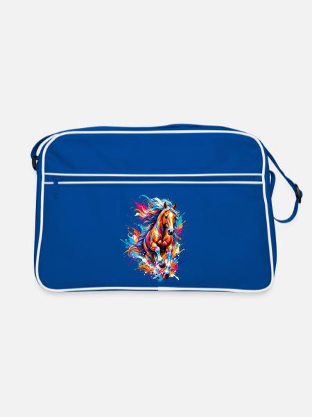 Pferd Reiterin Mädchen - Retro Tasche - Blau/Weiß