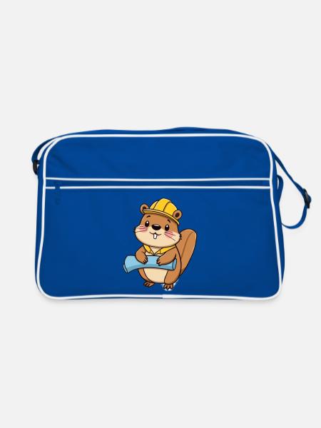 Biber-Architekt - Retro Tasche - Blau/Weiß