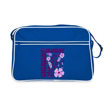 Cherish The Moment Blumen Floral Retro Geschenk    - Retro Tasche - Blau/Weiß - Vorne