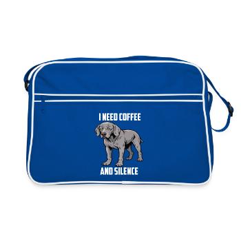 I Need Coffee and Silence Weimaraner Silbergeist - Retro Tasche - Blau/Weiß - Vorne