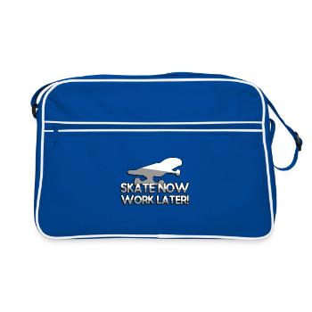 SKATE MAINTENANT TRAVAILLER PLUS TARD! + Skateboard - Sport - Sac Retro - bleu/blanc - Devant