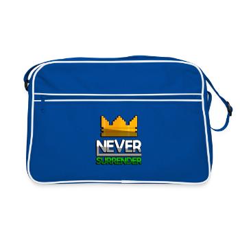 NEVER SURRENDER (Grün) + King Crown - Gaming - Retro Tasche - Blau/Weiß - Vorne