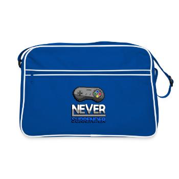 NEVER SURRENDER (Blau) + SNES Controller - Gaming - Retro Tasche - Blau/Weiß - Vorne