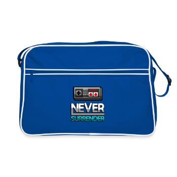 NEVER SURRENDER (Türkis) + NES Controller - Gaming - Retro Tasche - Blau/Weiß - Vorne
