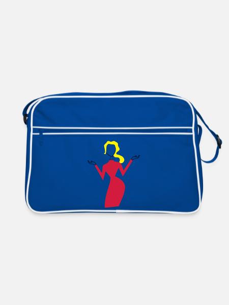 frau - Retro Tasche - Blau/Weiß - Vorne