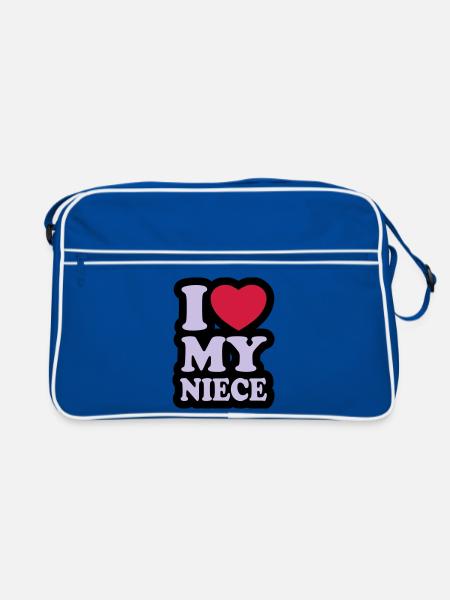 I love my niece - Ich liebe meine Nichte - Retro Tasche - Blau/Weiß - Vorne