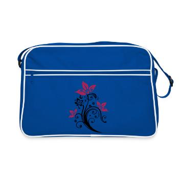Flowers with filigree floral ornament. Feminine. - Retro Bag - blue/white - Front