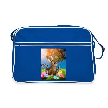 Lapin de Pâques du printemps avec des œufs de Pâques - Sac Retro - bleu/blanc - Devant