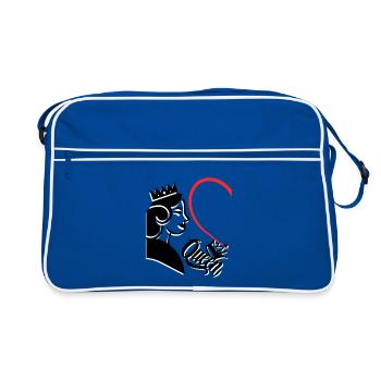 Woman with crown and heart inscription Queen left half - Retro Bag - blue/white - Front